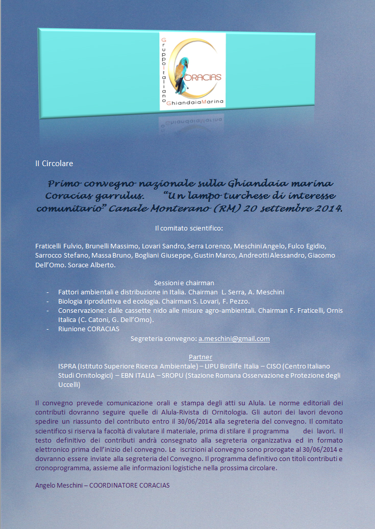Convegno italiano Ghiandaia marina - Seconda circolare ESCAPE='HTML'